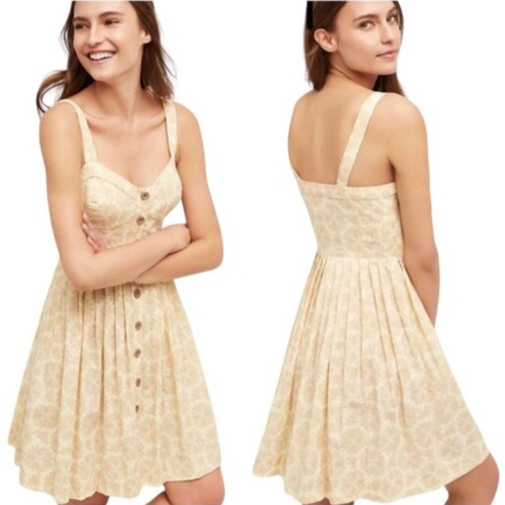 Anthropologie Maeve Dragonfly Cafe Seersucker Sweetheart Cotton Sundress, Size 8